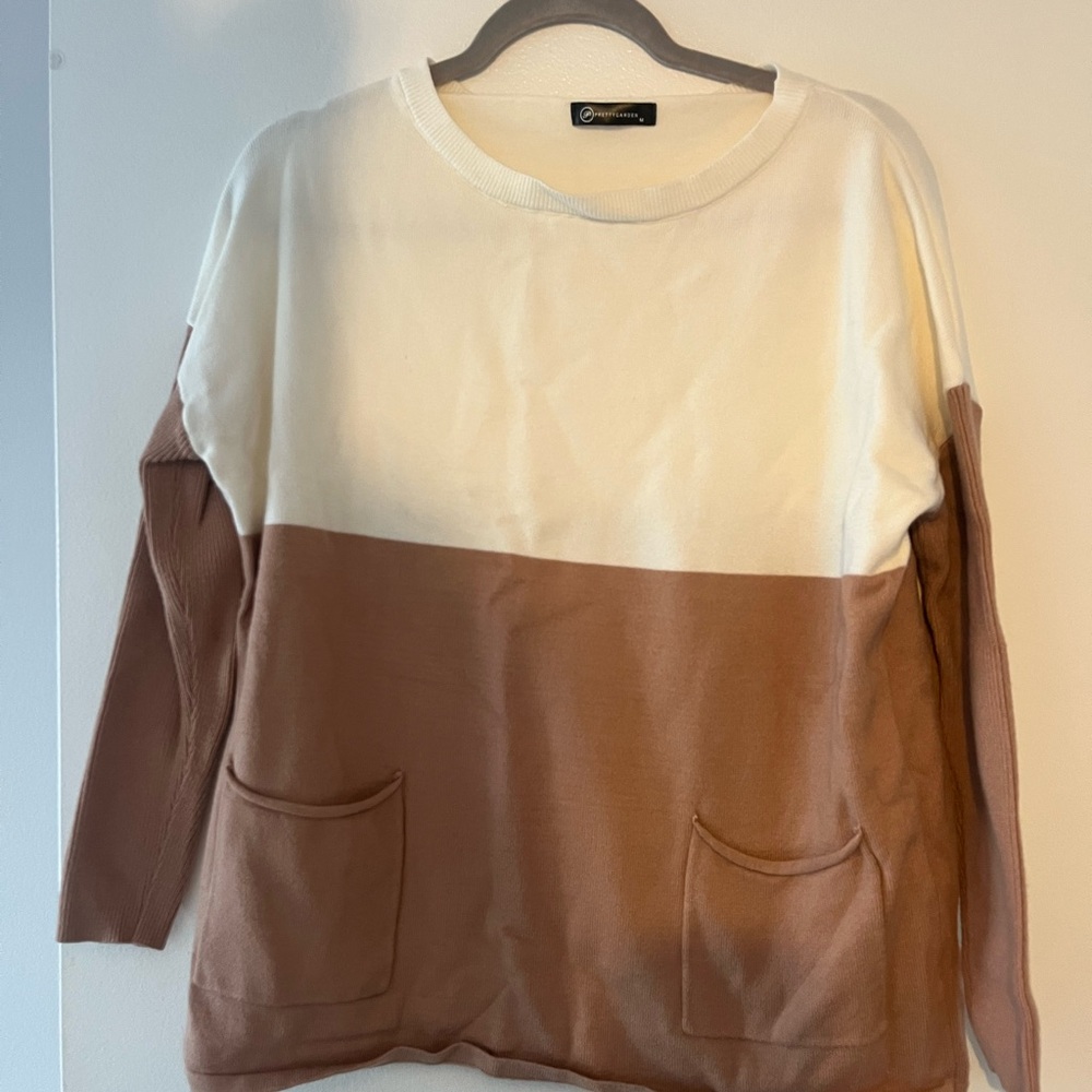 Catherine Malandrino Cream and Brown Crew Neck Sweater